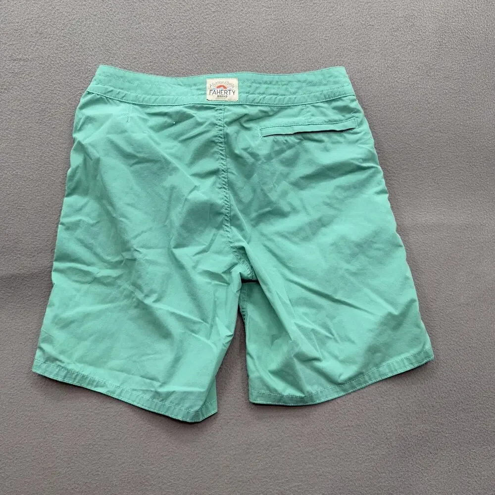 Faherty Shorts Mens 32 Green Drawstring Recycled Swim Trunks Quick Dry Beachwear